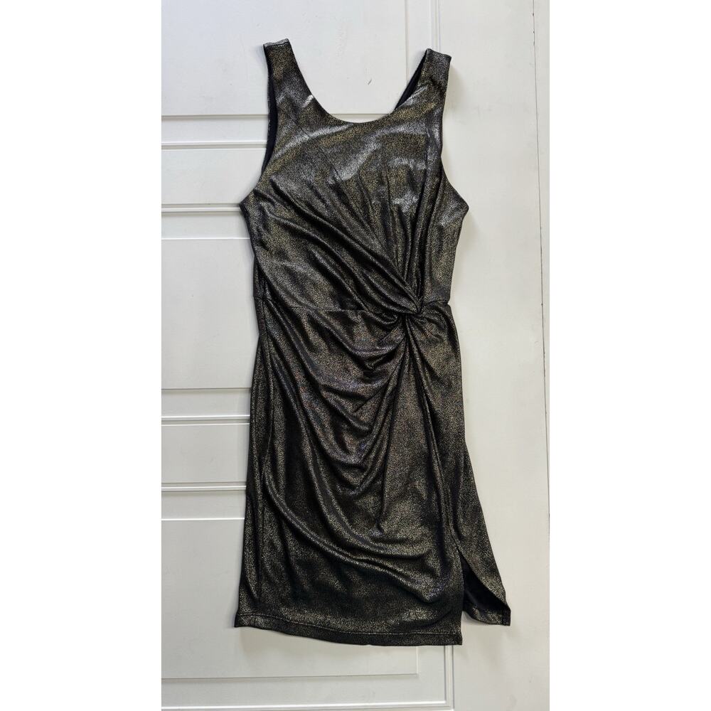 ASTR The Label Revolve Gold Metallic Glitter Side Twist Bodycon Mini Dress Sz M